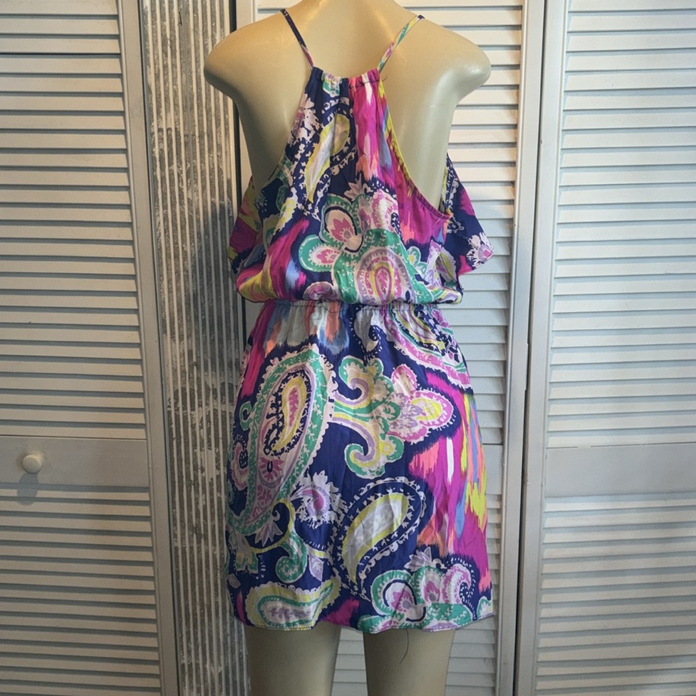 Alice & Trixie silk ruffle racer back mini dress size M Colorful - Picture 3 of 6